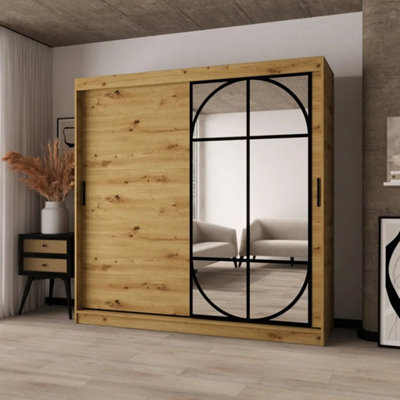 Arte Lugo 200Cm Oak Artisan Mirrored Sliding Wardrobe For Calm Bedrooms