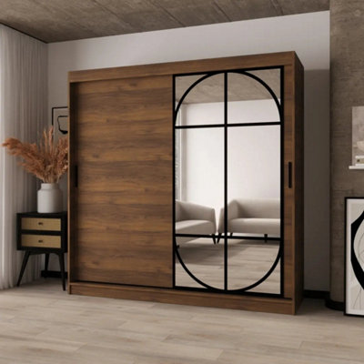 Arte Lugo 200Cm Oak Walnut Mirrored Sliding Wardrobe With Rich Wood Character