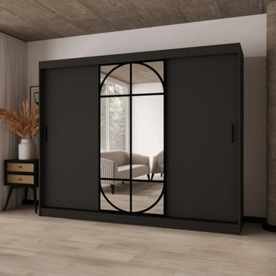 Arten Lugo 250Cm Black Mirrored Sliding Wardrobe With Tailored Storage