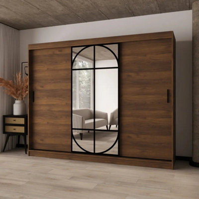 Arten Lugo 250Cm Oak Walnut Mirrored Sliding Wardrobe With Rich Bedroom Character