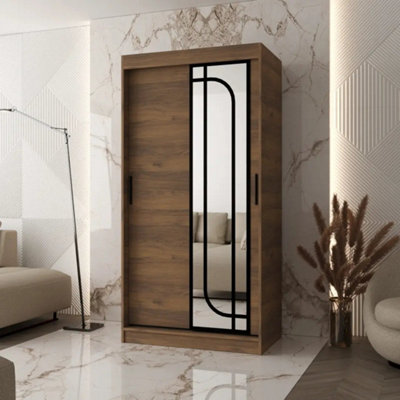 B&Q -  Alabama Oak Walnut 100Cm Sliding Door Wardrobe With Warm Wood-Effect Storage