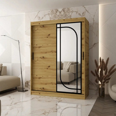 Arte Alabama Oak Artisan 150Cm Sliding Door Wardrobe With Warm Bedroom Storage