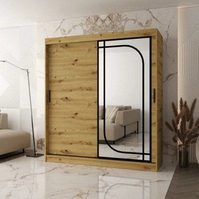 Arte Alabama Oak Artisan 180Cm Sliding Door Wardrobe For CalmOrganised Bedroom Storage