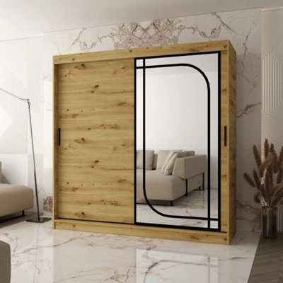 Arte Alabama Oak Artisan 200Cm Sliding Door Wardrobe For Spacious Bedroom Storage