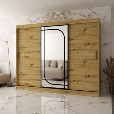 Arten Alabama 250Cm Oak Artisan Mirrored Sliding Wardrobe For Boutique-Style Storage