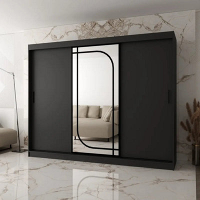 Arten Alabama 250Cm Black Mirrored Sliding Wardrobe With A Tailored Bedroom Look