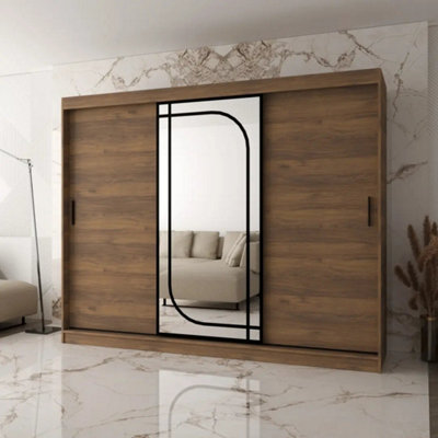 Arten Alabama 250Cm Oak Walnut Mirrored Sliding Wardrobe With Rich Bedroom Depth