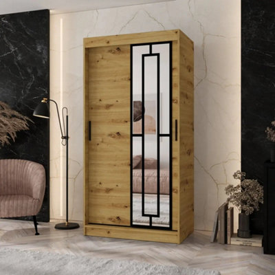Arten Modena 100Cm Oak Artisan Mirrored Sliding Wardrobe For Compact Calm