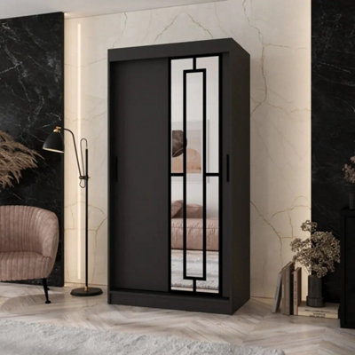 Arten Modena 100Cm Black Mirrored Sliding Wardrobe With A Tailored Look