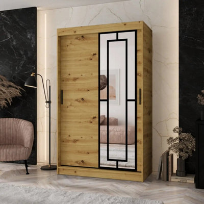 Arten Modena 120Cm Oak Artisan Mirrored Sliding Wardrobe For Warm Everyday Order