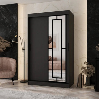 Arten Modena 120Cm Black Mirrored Sliding Wardrobe With Sharp Compact Storage
