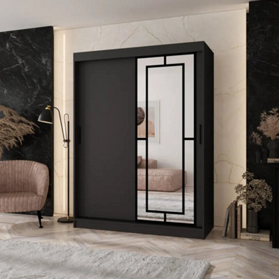 Arten Modena 150Cm Black Mirrored Sliding Wardrobe With BoldStreamlined Storage