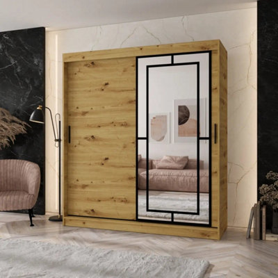 Arten Modena 180Cm Oak Artisan Mirrored Sliding Wardrobe For Generous Warm Storage