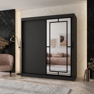 Arten Modena 180Cm Black Mirrored Sliding Wardrobe With BoldStreamlined Storage