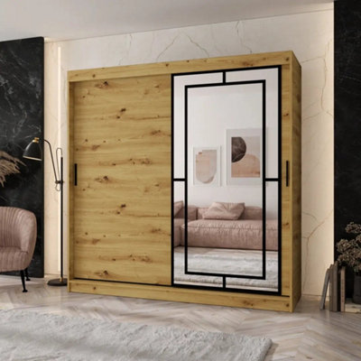 Arten Modena 200Cm Oak Artisan Mirrored Sliding Wardrobe For Generous Warm Storage