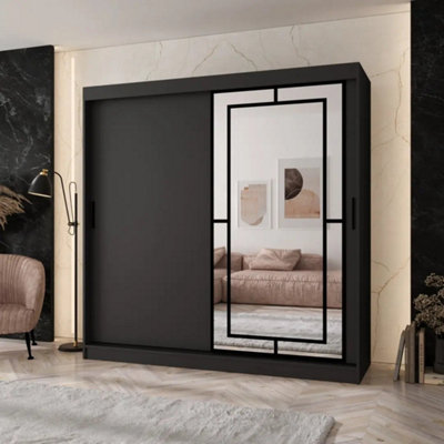 Arten Modena 200Cm Black Mirrored Sliding Wardrobe With BoldStreamlined Storage