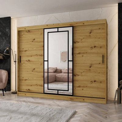 Arten Modena 250Cm Oak Artisan Mirrored Triple Sliding Wardrobe For Grand Warm Storage