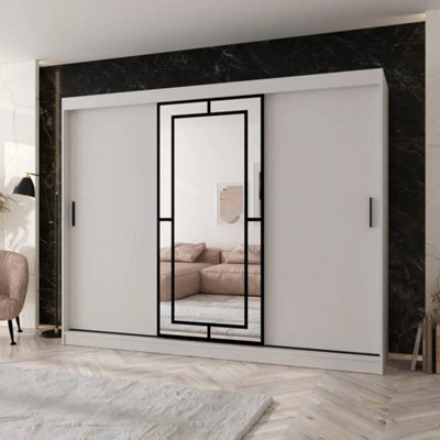 Arten Modena 250Cm White Mirrored Triple Sliding Wardrobe For Bright Bedroom Organisation