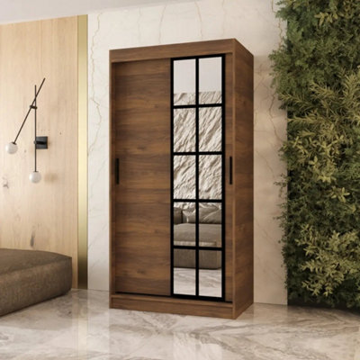 B&Q -  Orlando Oak Walnut 100Cm Sliding Door Wardrobe With Warm Wood-Effect Storage