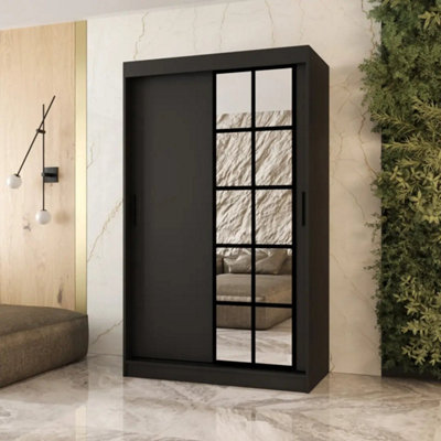 B&Q -  Orlando Black 120Cm Sliding Door Wardrobe For Sleek Modern Storage