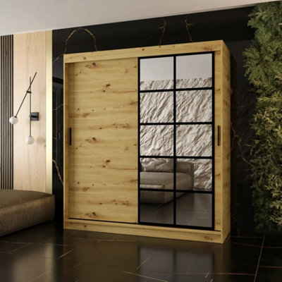 Arten Orlando Oak Artisan 180Cm Mirrored Sliding Wardrobe For Warm Hotel-Style Storage
