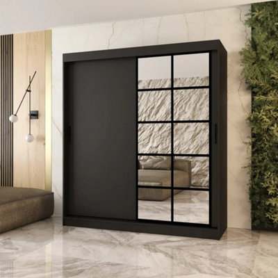 Arten Orlando Black 180Cm Mirrored Sliding Wardrobe With Streamlined Bedroom Storage