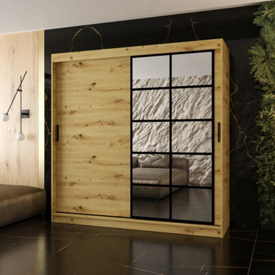 Arten Orlando Oak Artisan 200Cm Mirrored Sliding Wardrobe For Natural Bedroom Storage