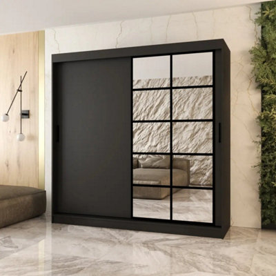 Arten Orlando Black 200Cm Mirrored Sliding Wardrobe With Bold Modern Storage