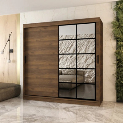 Arten Orlando Oak Walnut 200Cm Mirrored Sliding Wardrobe For Rich Wood-Effect Storage