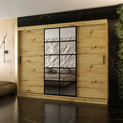 Arten Orlando Oak Artisan 250Cm Mirrored Triple Sliding Wardrobe For Warm Statement Storage