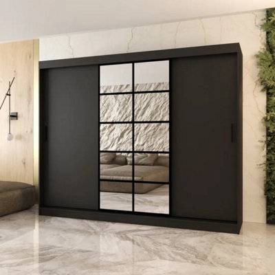 Arten Orlando Black 250Cm Mirrored Triple Sliding Wardrobe With Dramatic Storage Presence