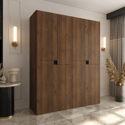 Arten Tempo 180Cm Oak Walnut Dual Wardrobe Set4 Hinged Doors