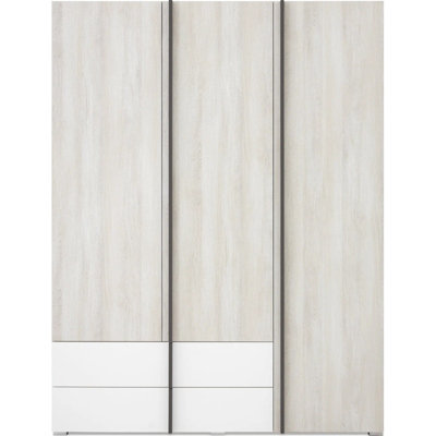 B&Q -  Remo 150Cm Triple Hinged Door Wardrobe In Wilton OakWhite Lux And Anthracite With Drawers