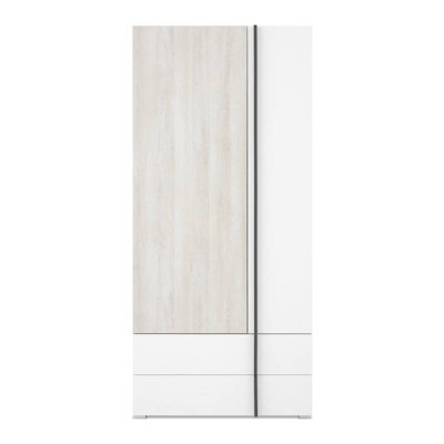 B&Q -  Remo 90Cm Double Hinged Door Wardrobe In Wilton OakWhite Lux And Anthracite With Drawers