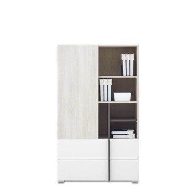 B&Q -  Remo Storage Cabinet 80Cm Wilton Oak White And Anthracite With Door And Drawers
