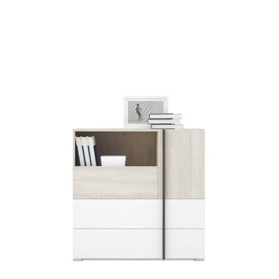 B&Q -  Remo Sideboard Cabinet 90Cm Wilton Oak White And Anthracite With Drawers And Door