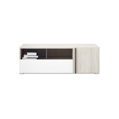 B&Q -  Remo Tv Cabinet 120Cm Wilton Oak White And Anthracite With Door And Drawer