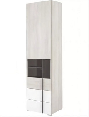 B&Q -  Remo Tall Storage Cabinet 45Cm Wilton Oak White And Anthracite With Drawers And Doors