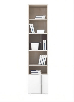 B&Q -  Remo Tall Bookcase 45Cm Wilton Oak White And Anthracite With Drawers And Shelves