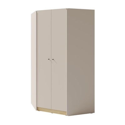 B&Q - Arten Alessio Corner Wardrobe 95Cm Sand Beige And Oiled Oak With 2 Doors
