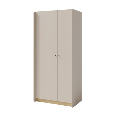 B&Q - Arten Alessio Double Wardrobe 90Cm Sand Beige And Oiled Oak With 2 Doors
