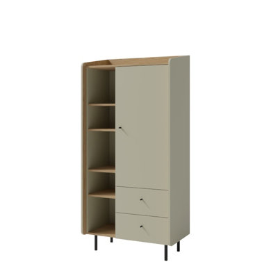 B&Q -  Alessio Tall Display Cabinet 80Cm Eucalyptus And Baltic Dune Oak With Door And Drawers