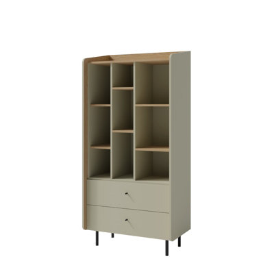 B&Q -  Alessio Tall Display Cabinet 80Cm Eucalyptus And Baltic Dune Oak With Drawers And Shelves
