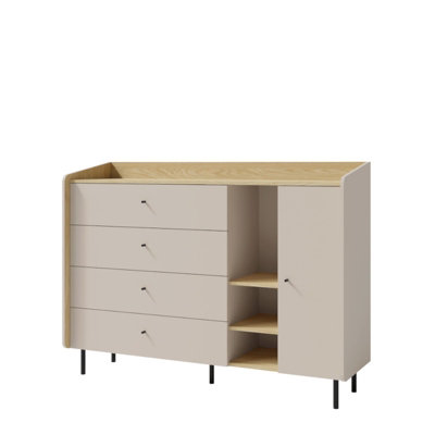 B&Q -  Alessio Sideboard 155Cm Sand Beige And Oiled Oak With 4 Drawers And Cupboard