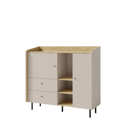 B&Q -  Alessio Sideboard 125Cm Sand Beige And Oiled Oak With 2 Doors And 2 Drawers