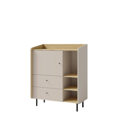 B&Q -  Alessio Sideboard 95Cm Sand Beige And Oiled Oak With Door And 2 Drawers