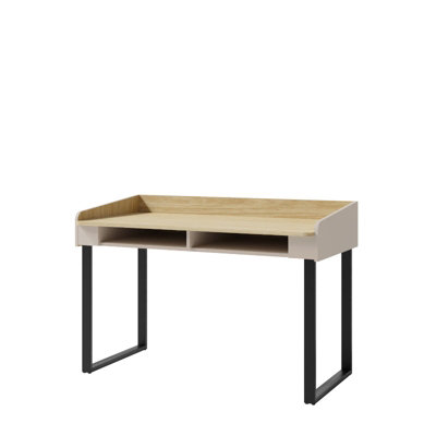 B&Q -  Alessio Computer Desk 125Cm Sand Beige And Oiled Oak With Open Shelves