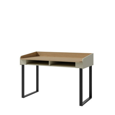 B&Q -  Alessio Computer Desk 125Cm Eucalyptus And Baltic Dune Oak With Open Shelves