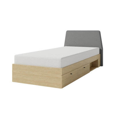 B&Q - Arten Alessio Single Storage Bed Frame 90 X 200Cm Sand Beige And Oiled Oak With Slats