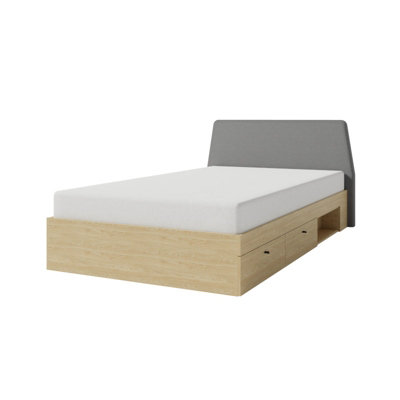 B&Q - Arten Alessio Small Double Storage Bed Frame 120 X 200Cm Sand Beige And Oiled Oak With Slats